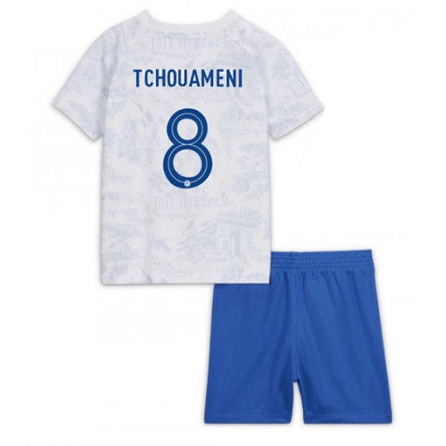 Fotbalové Dres Francie Aurelien Tchouameni #8 Dětské Venkovní MS 2022 Krátký Rukáv (+ trenýrky)